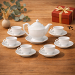 Bộ ấm trà Đèn thần men trắng in logo