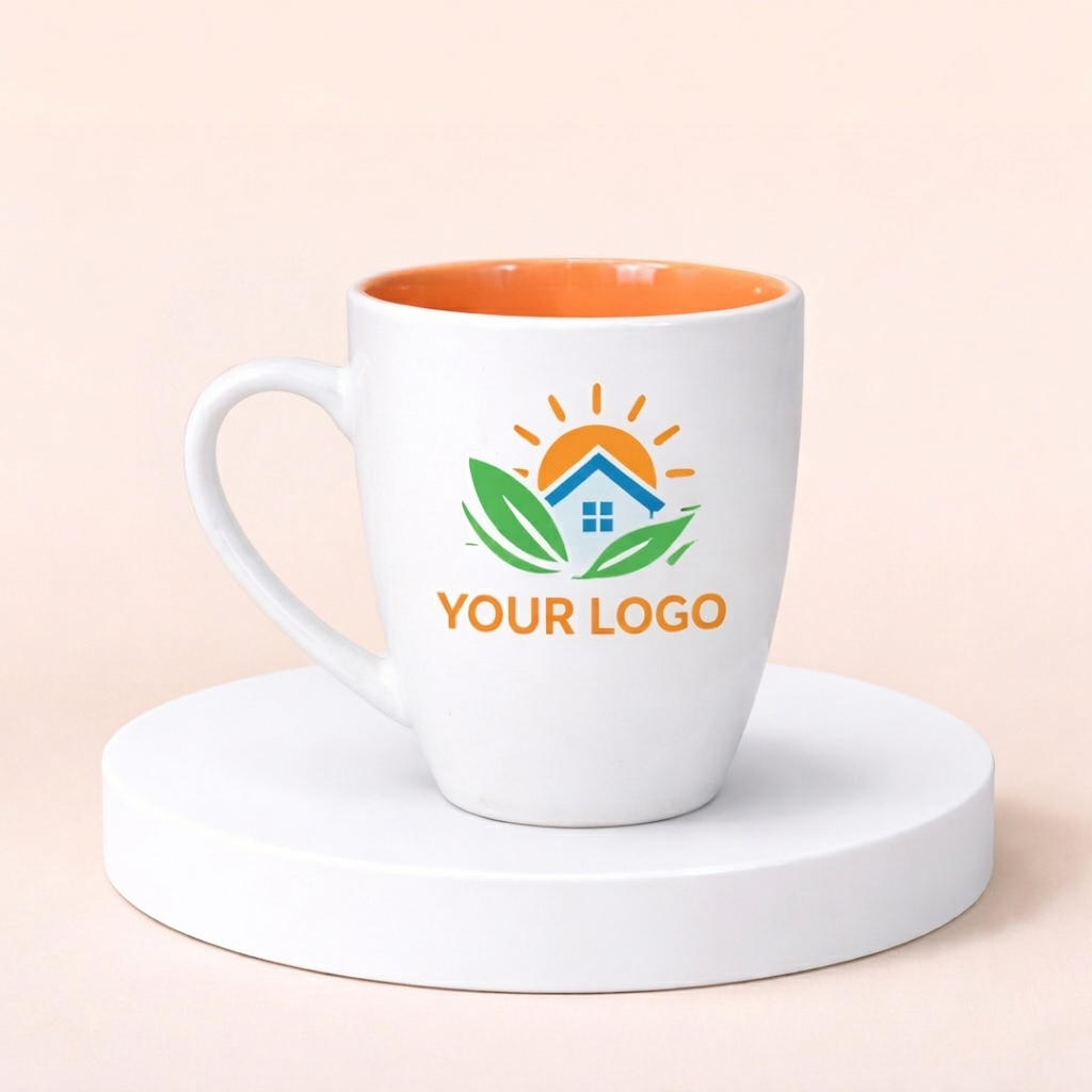 Ly sứ bầu quai tim lòng màu in logo